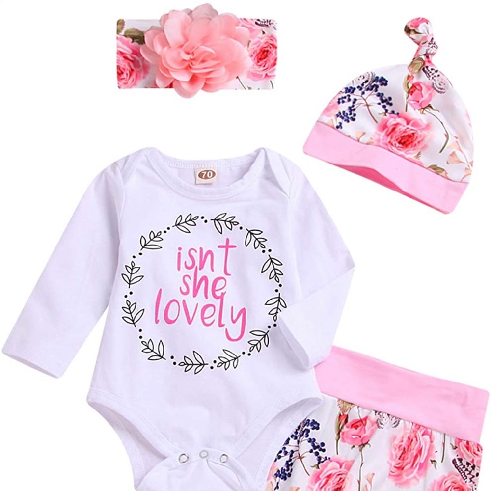Newborn baby girl isn’t she lovely outfit with hat and headband